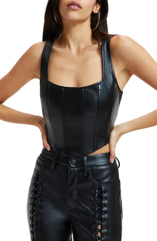 Good American Better Than Leather Faux Leather Corset in Black001 at Nordstrom | Nordstrom