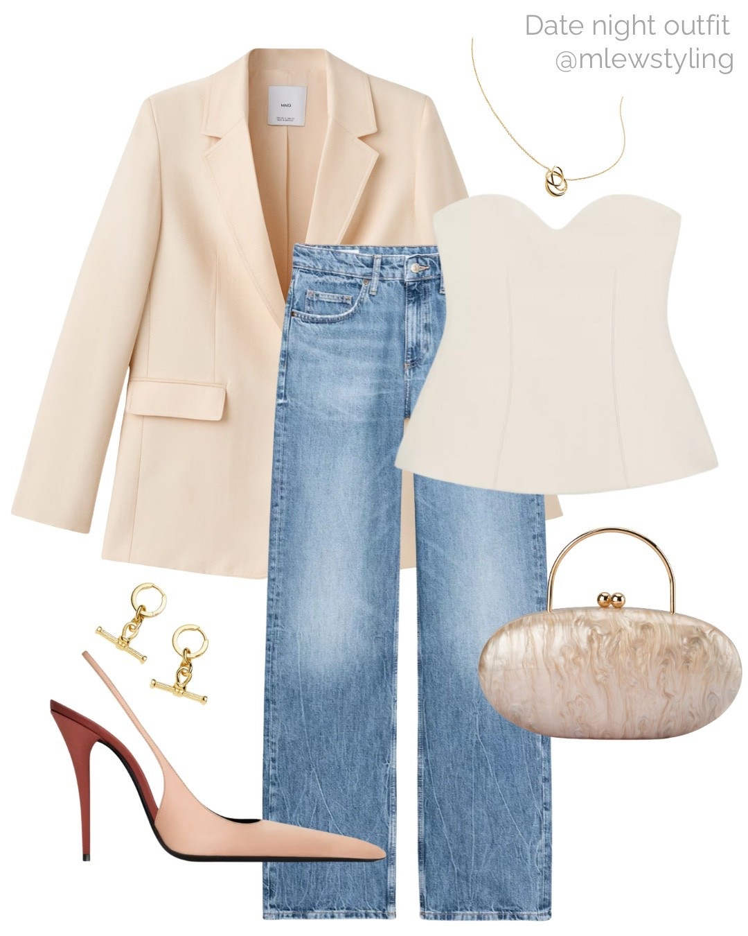 Weekend date night outfit ✨

Tags: elevated spring outfit, mango ecru blazer, Zara straight leg jeans, sweetheart strapless top, Olga berg clutch bag, ysl slingback heels, bar earrings, neutral aesthetic, capsule wardrobe 



#LTKSeasonal #LTKootd #LTKgrwm