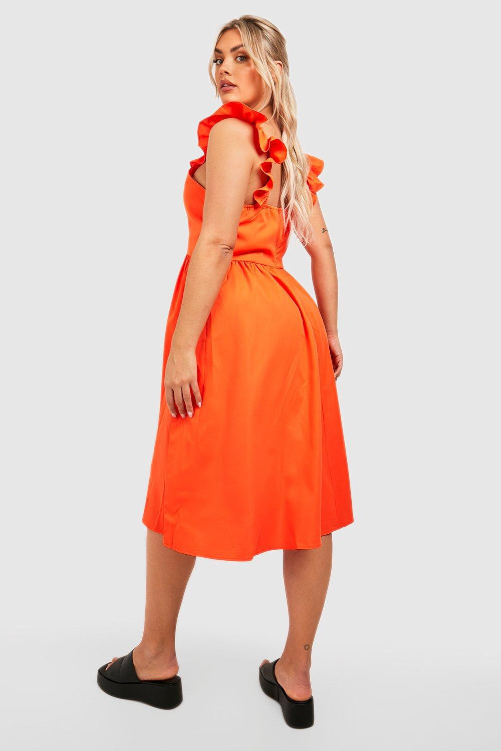 Plus Ruffle Poplin Midi Dress | Boohoo.com (US & CA)