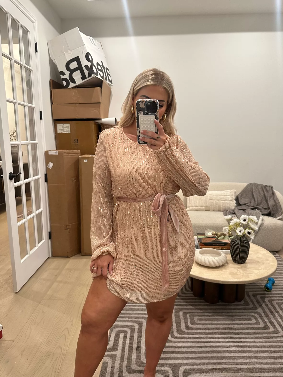 Gabby Mini Dress in Sequin Gold