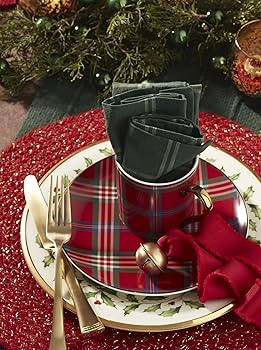 Lenox 896528 Holiday Red Tartan Accent Plates, Set of 4, Christmas Dinnerware, Hosting | Amazon (US)