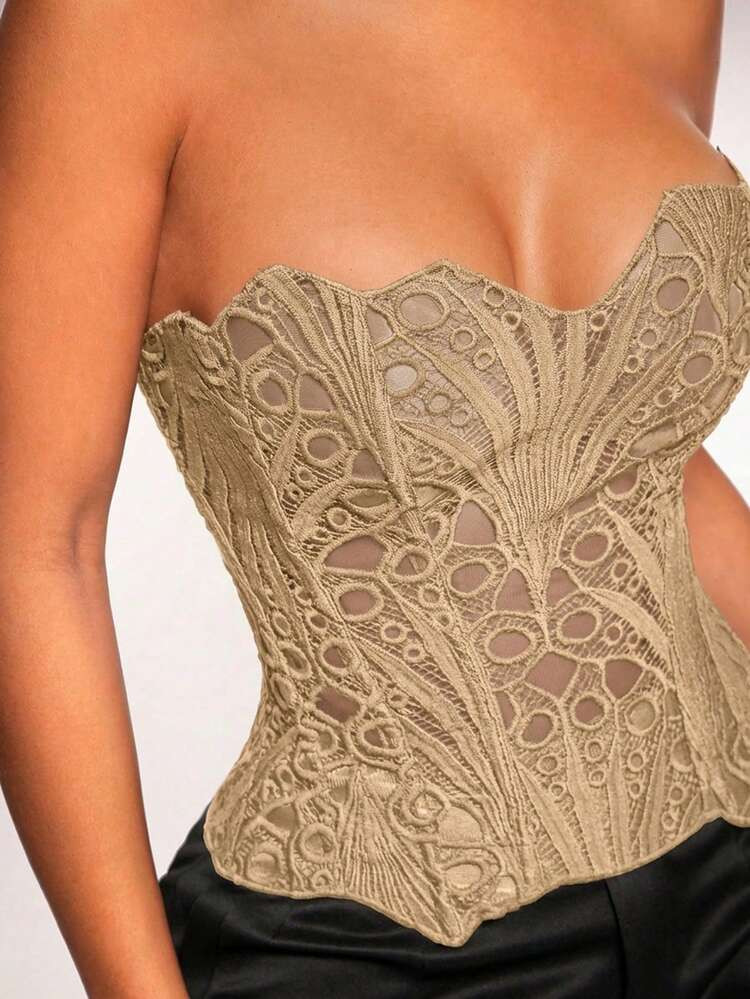 Radiana Elegant Sexy Solid Color Lace Corset Shapewear Top | SHEIN