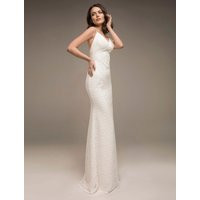 Statement Wedding Dress With Thin Straps, Lace Dress, Open Top Bridal Small Train Elegant Slip | Etsy (US)