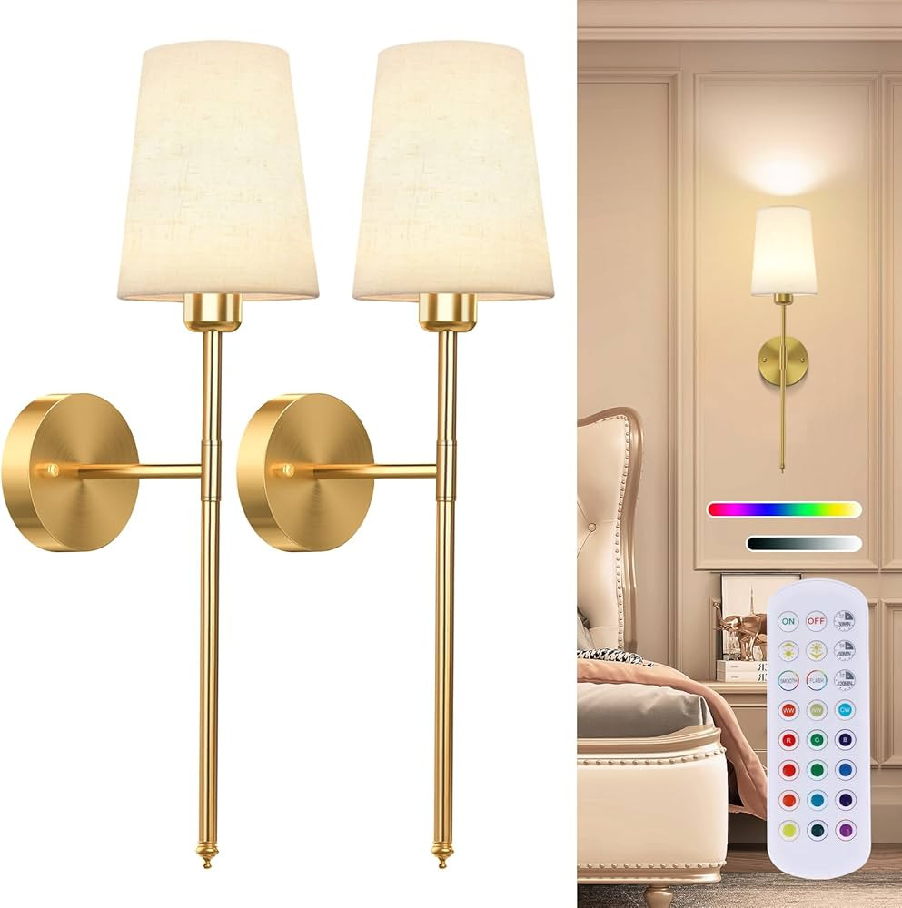 10000mAh Battery Operated Wall Sconces Set of Two, Wireless Wall Sconce with Rechargeable Bulbs a... | Amazon (US)