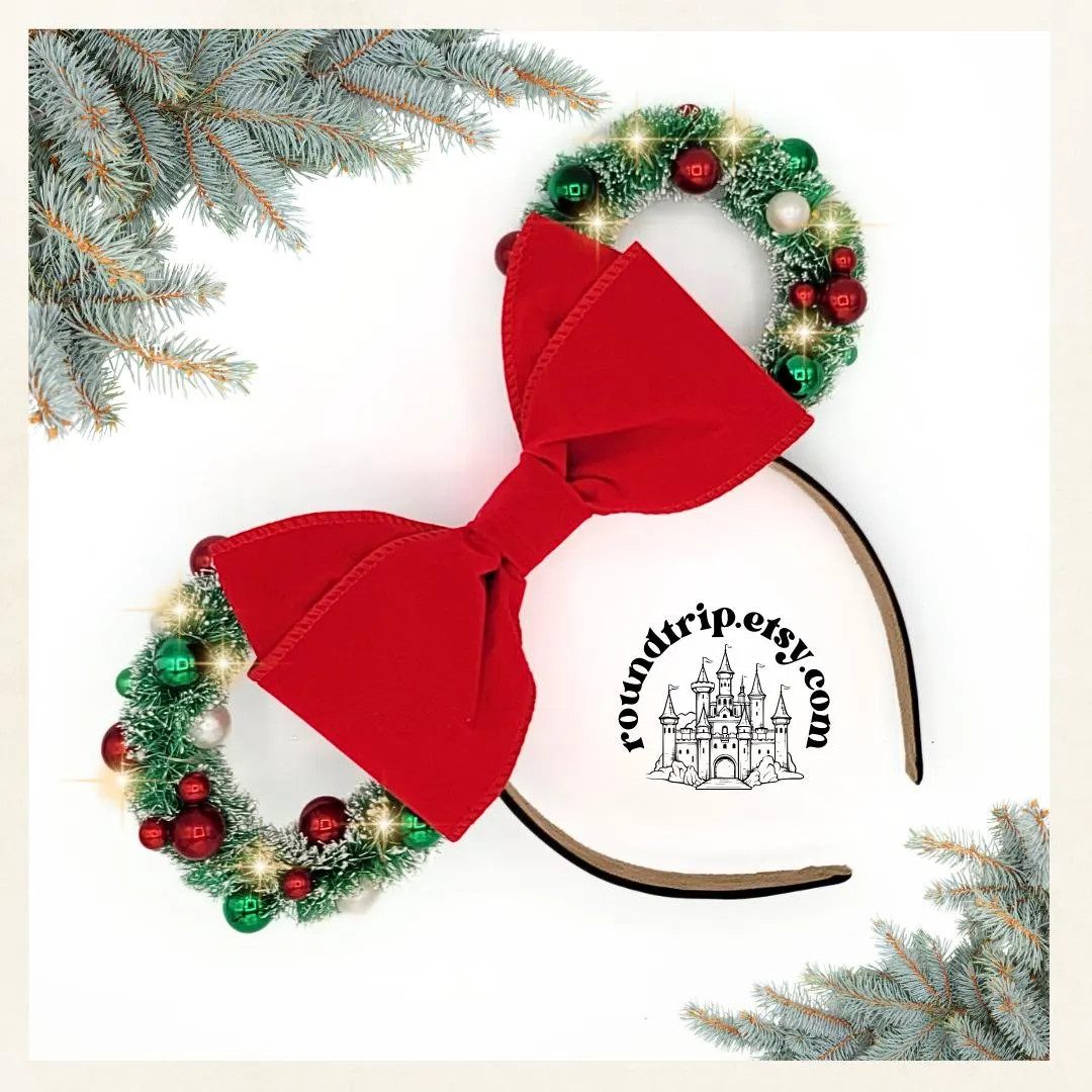 Christmas Minnie Ears: Red Bow, Sisal Wreaths, Pixie Dust - Etsy | Etsy (US)