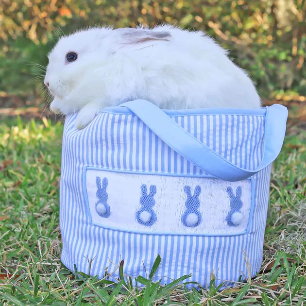 Blue Seersucker Stripe Easter Basket | Classic Whimsy