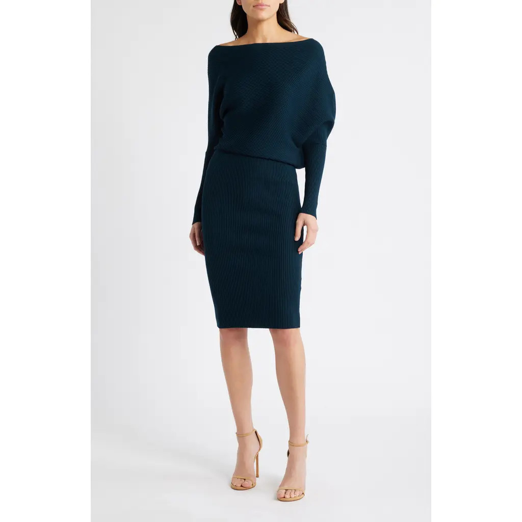 Reiss Lara One-Shoulder Rib Sweater Dress in Teal at Nordstrom Rack, Size Large | Nordstrom Rack