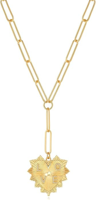 Heart Charm Necklace for Women 18K Gold Plated Charm Heart Pendant Necklace Chunky Choker Chain N... | Amazon (US)