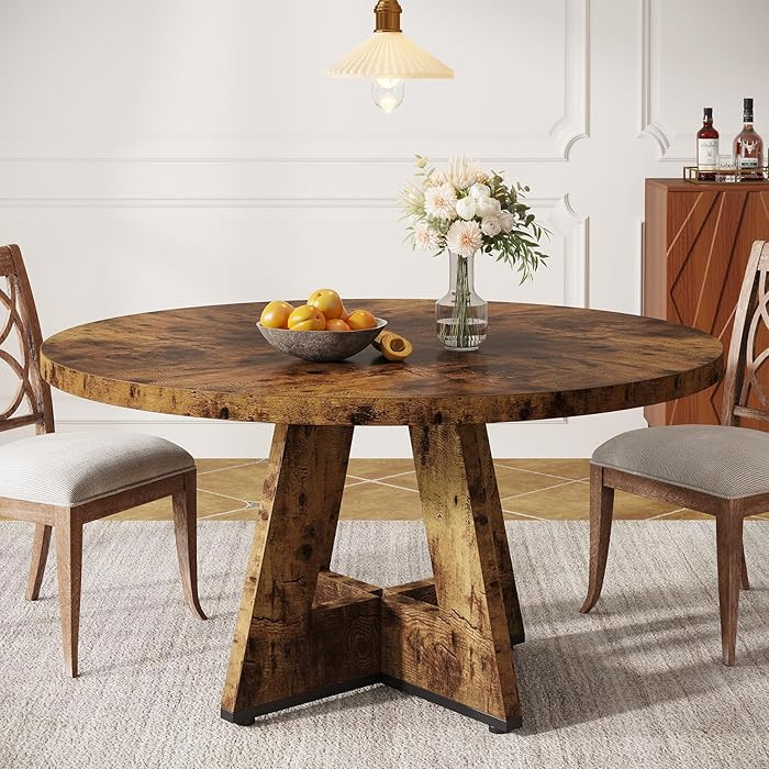 Tribesigns Farmhouse Dining Table, 47 Inch Round Dinner Table for 4, Rustic Round Dining Room Tab... | Amazon (US)