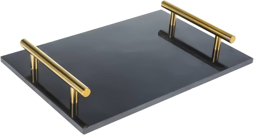 HighFree Marble Stone Decorative Tray, Handmade Nightstand Tray with Copper-Color Metal Handles f... | Amazon (US)