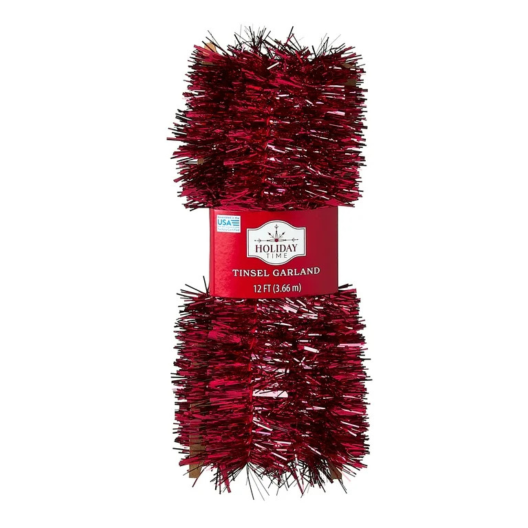Tinsel Christmas Garland, Red, 12', by Holiday Time | Walmart (US)