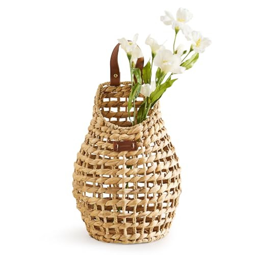 Woven Front Door Basket Water Hyacinth Wall Hanging Basket Decorative Boho Mounted Organizer for Dried Flower Plants Storage Basket for Garden, Home, and Farmhouse Décor (B_Hyacinth) | Amazon (US)
