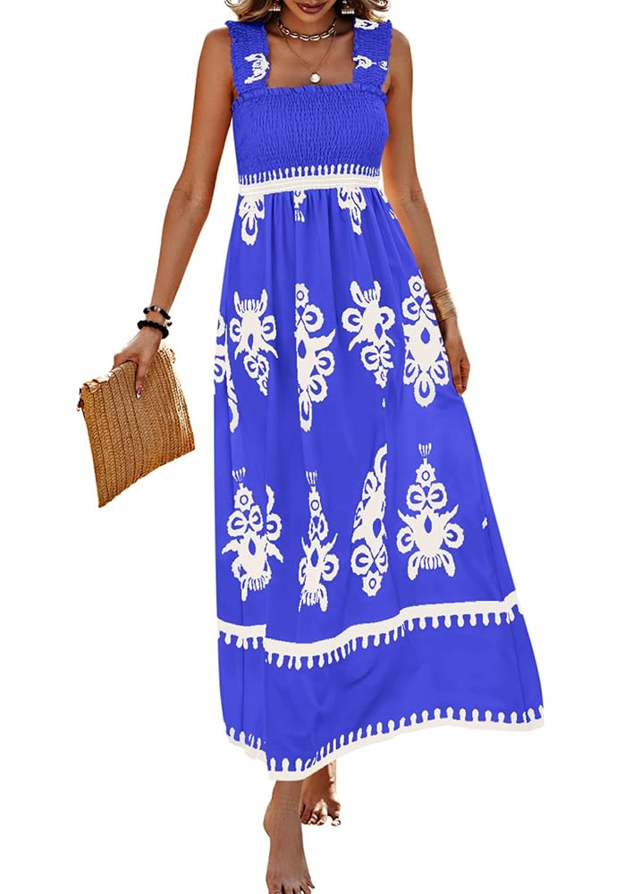 PRETTYGARDEN Womens Summer Boho Maxi Dress 2025 Casual Sleeveless Square Neck Floral Aline Smocke... | Amazon (US)