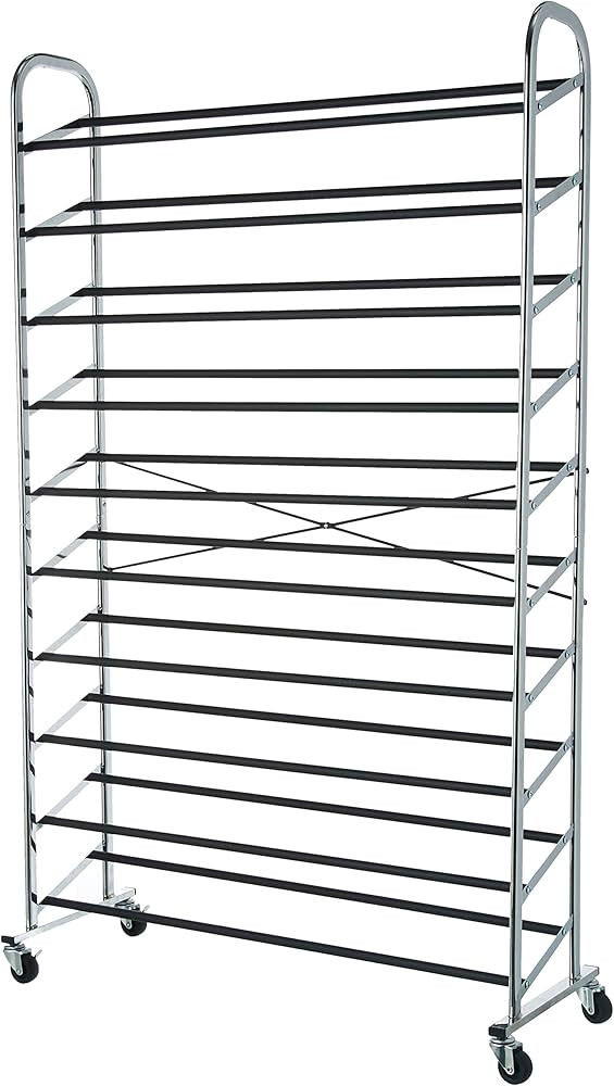 Amazon Basics 50-Pair Shoe Rack Organizer, Chrome, 35.8 x 14.6 x 59.5 inches | Amazon (US)