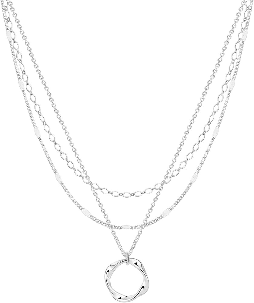 Layered Silver Necklaces for Women, Sterling Silver Stackable Stack Choker Necklaces for Women Tr... | Amazon (US)