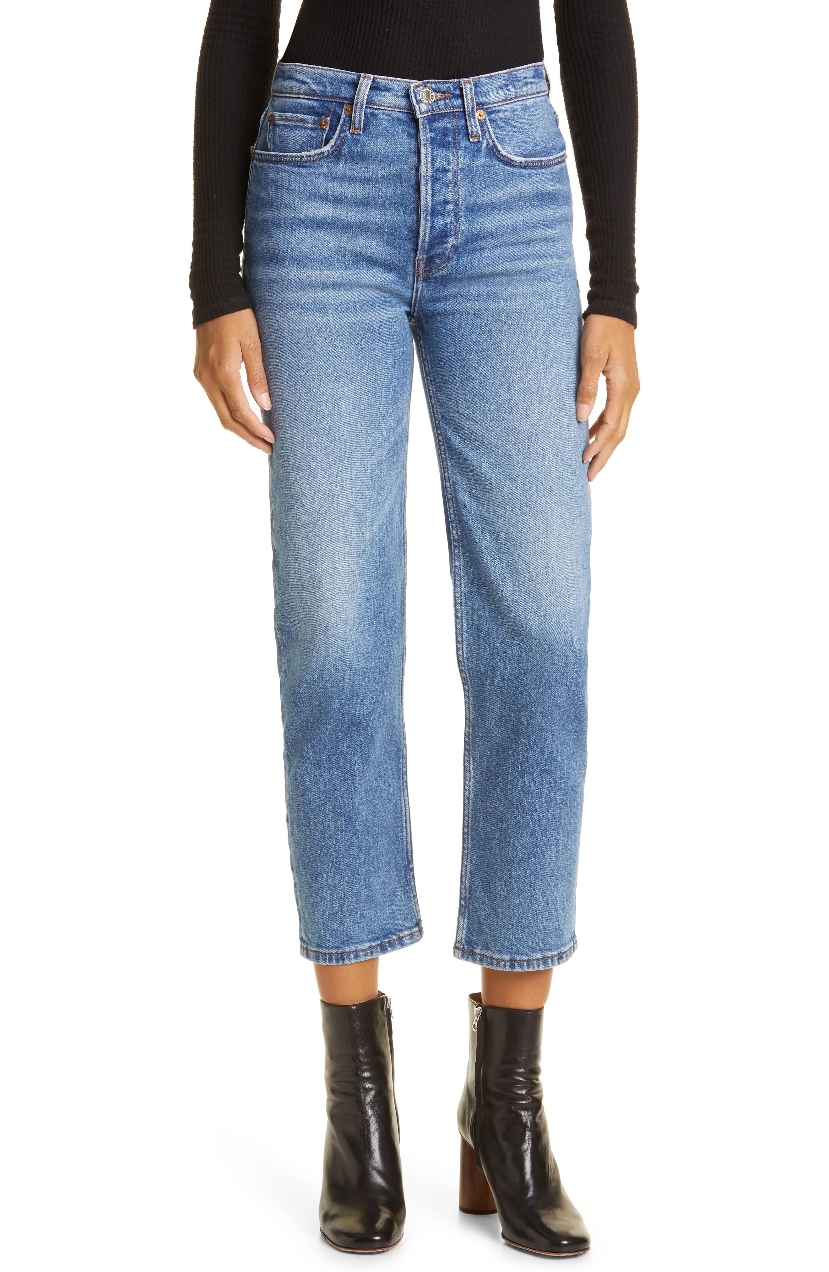 Re/Done '70s Stove Pipe Cropped Jeans in Dusted Blue at Nordstrom, Size 23 | Nordstrom