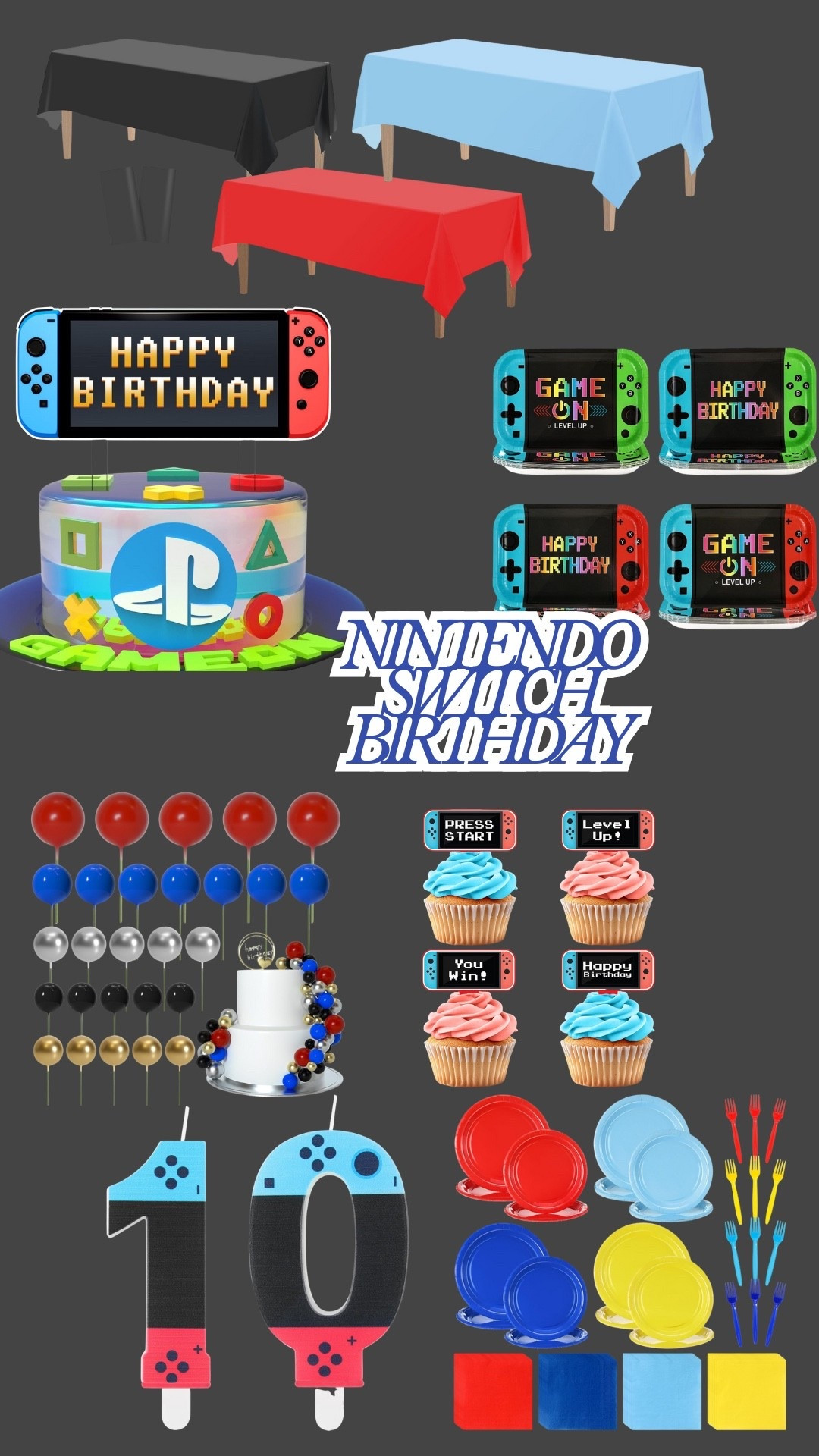 Cover your island or kitchen table with plastic table cloths to make your very own Nintendo Switch! A simple theme that works for kids of all ages! ❤️💙

#LTKParties