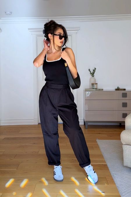 Easy outfit black trousers and tank top wearing. A small in the top and xs pants #amazon #amaoznfashion 