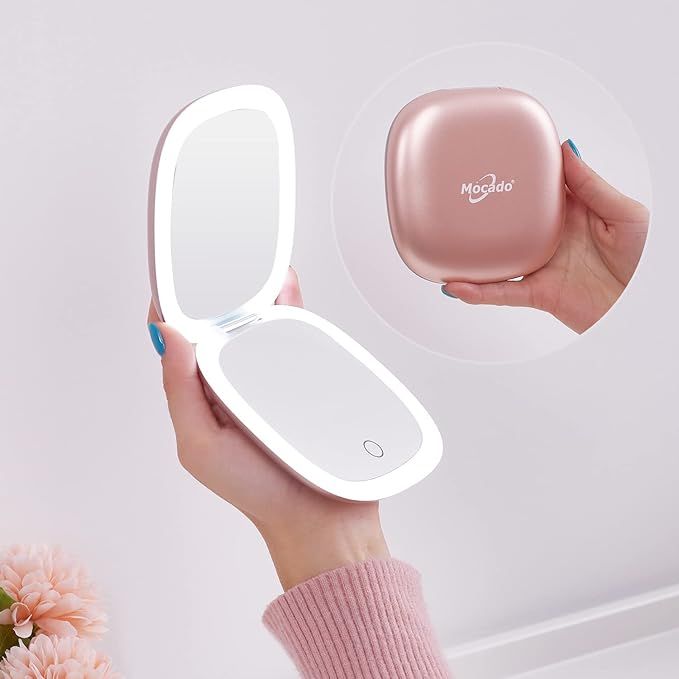 Compact LED Magnifying Travel Makeup-Mirror - 4 inches 1X/10X Magnification Small Hand Pocket Dim... | Amazon (US)