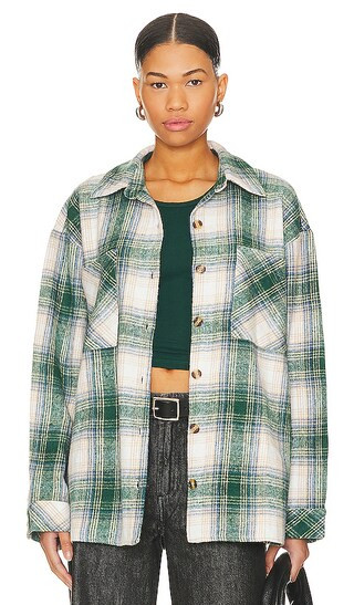 Jordayn Oversized Shacket in Green Plaid | Revolve Clothing (Global)