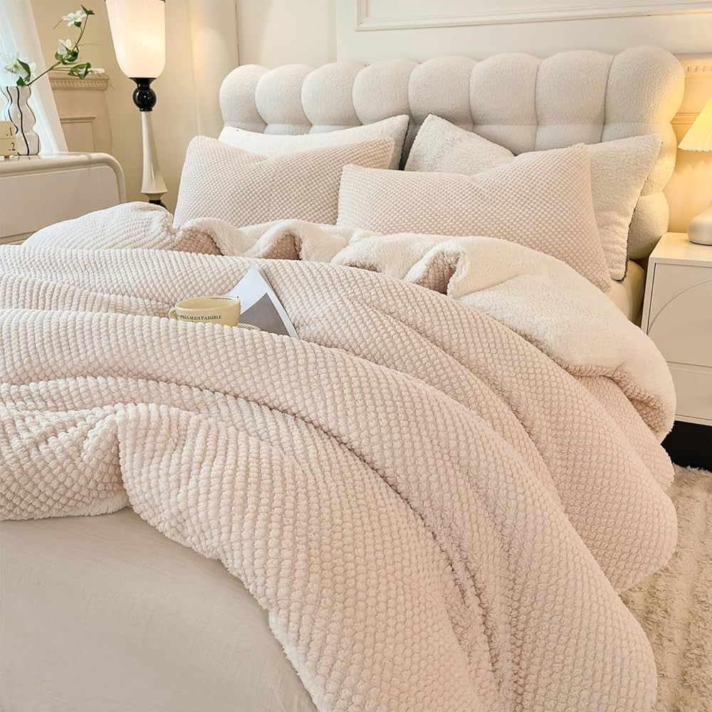 LLanCL 3D Jacquard Design Comforter Set, Ultra-Soft Warm Twin Size Sherpa Fur Plush 2-Pieces Sets... | Amazon (US)
