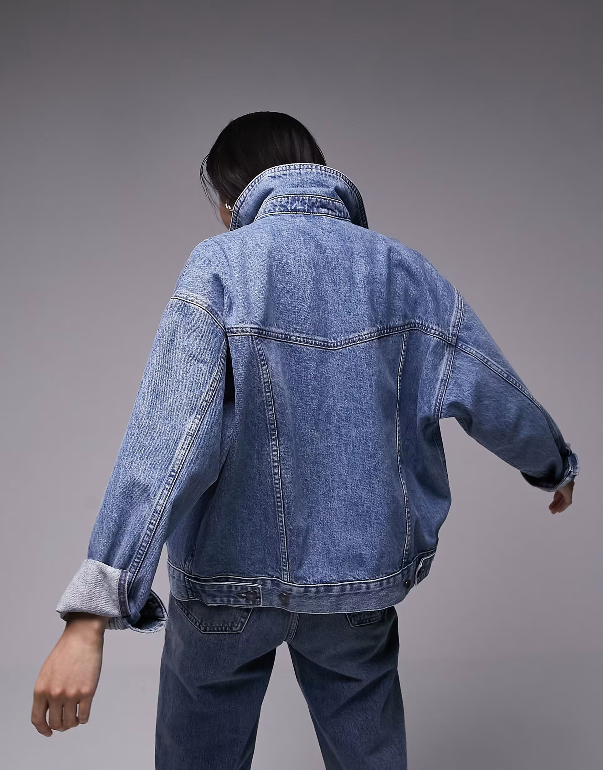 Topshop denim oversized jacket in mid blue | ASOS (Global)