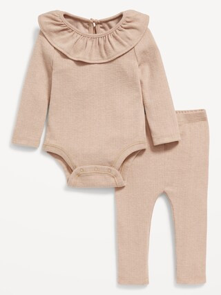 Pointelle-Knit Ruffle-Trim Bodysuit and Leggings Set for Baby | Old Navy (US)