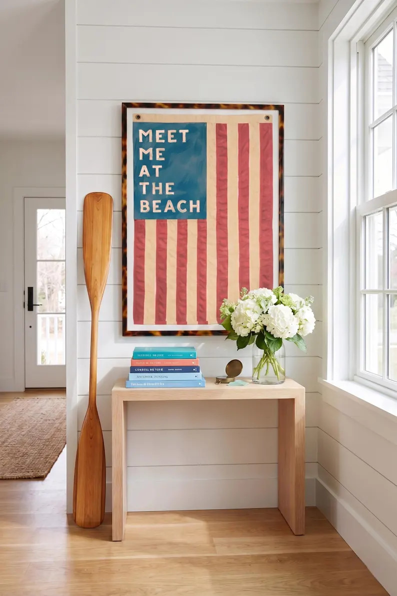 Coastal Wall Art : Meet Me at the Beach American Flag Nautical Home Decor, Red White Blue Patriot... | Etsy (Global)