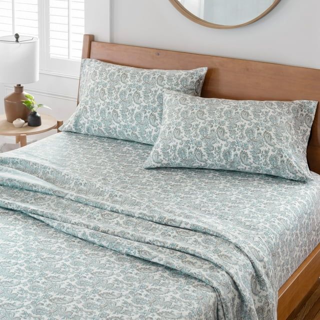 Better Homes & Gardens 400 Thread Count Hygro Cotton Bed Sheet Set, Queen, Aqua Paisley | Walmart (US)