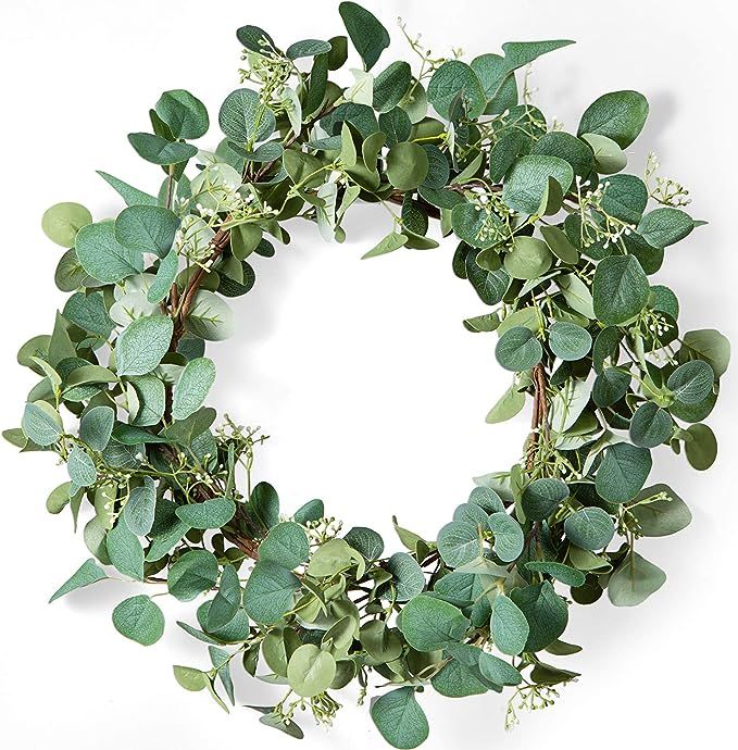 LIFEFAIR Green Eucalyptus Leaf Wreath, 20 Inches Artificial Spring Summer Wreath for Front Door Y... | Amazon (US)