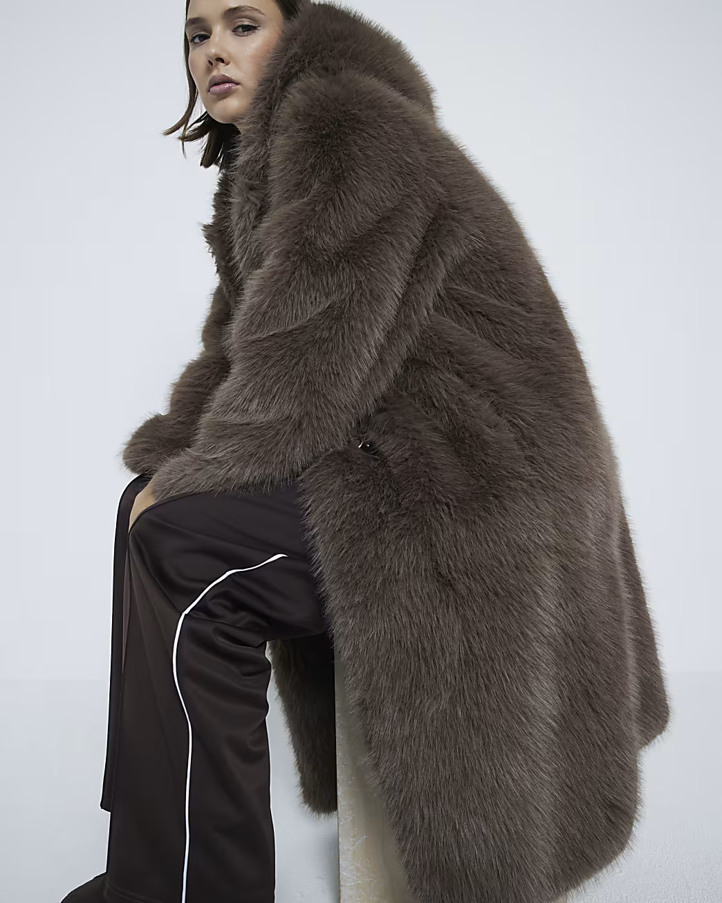 Brown Faux Fur Hooded Duffle Coat | River Island UK & IE