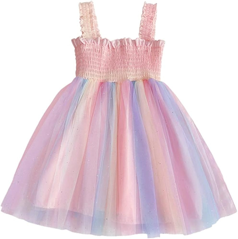 Toddler Baby Girls Sleeveless Rainbow Tutu Dress Infant Tulle Layered Sundress Skirt with Sequins... | Amazon (US)