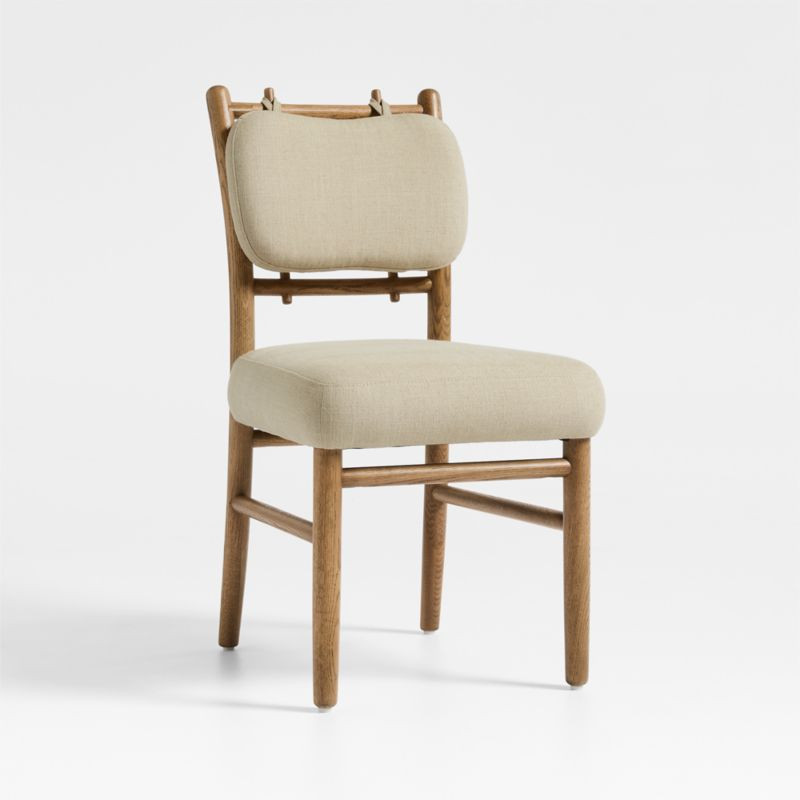 Pierre Light Brown Oak Wood Linen Upholstered Dining Chair | Crate & Barrel