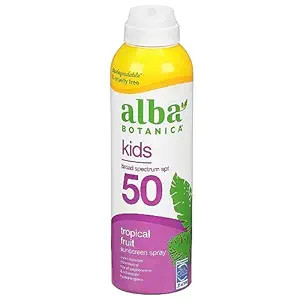 Alba Botanica Kids Sunscreen Spray for Face and Body, Tropical Fruit, Broad Spectrum SPF 50, Wate... | Amazon (US)