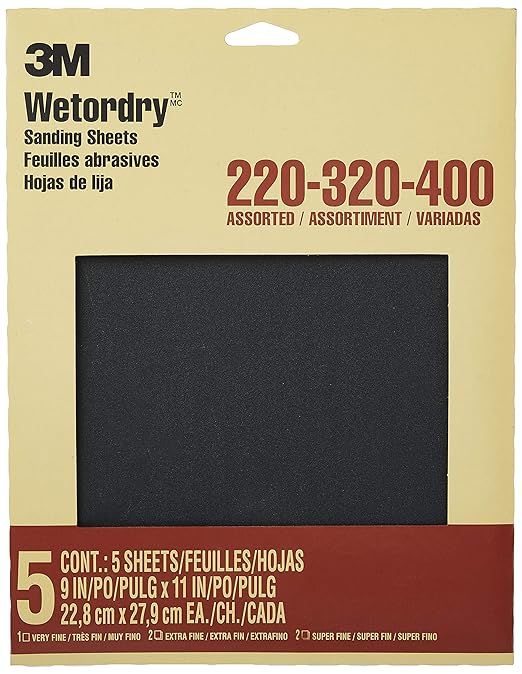 3M Wetordry Sandpaper, 9 in. x 11 in., Assorted Grits, 5 Sheets/Pack | Amazon (US)