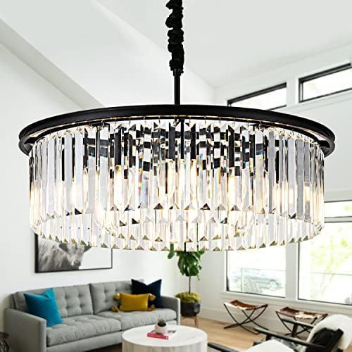 lighceac 23" 8-Light Modern Crystal Chandelier Light Fixtures 2 Rings Black Luxury Chandeliers fo... | Amazon (US)