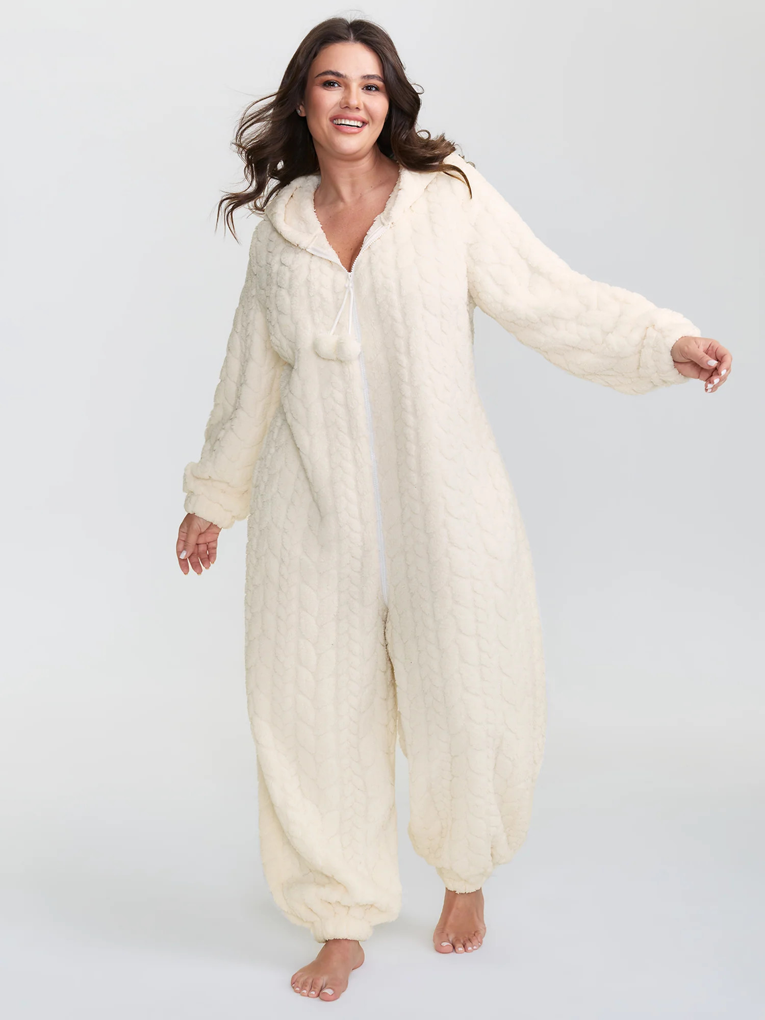 Fleece Zipper Hooded Sleep Jumpsuit | Bloomchic