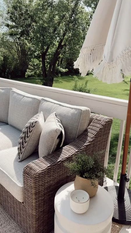 My patio set — this amazing fringe umbrella also comes in black & from WALMART under $50! My fluted planters back in stock & under $25!

patio furniture. Outdoor furniture. Walmart outdoor. Walmart patio. Woven outdoor sectional. Woven outdoor sofa. Patio  

#LTKhome #LTKFind #LTKSeasonal