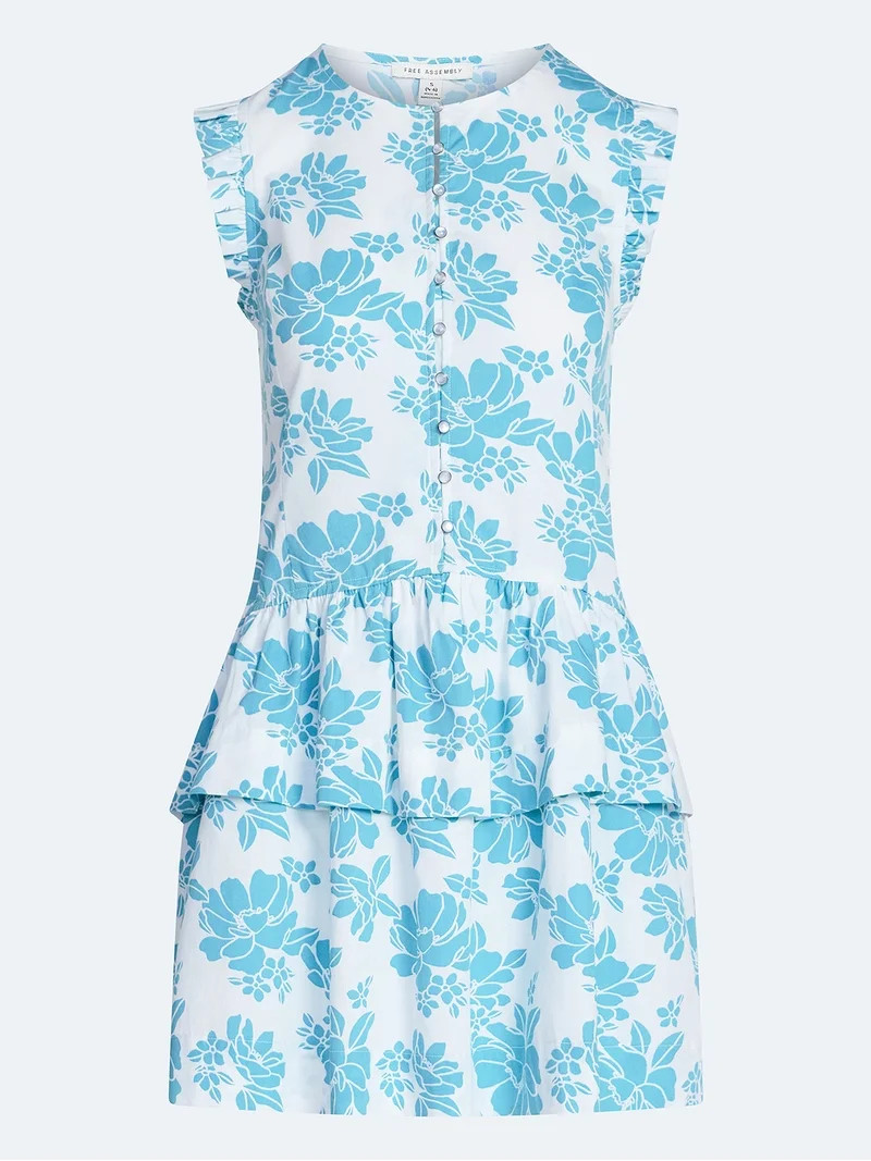 Free Assembly Women's Button Front Cotton Mini Dress with Flutter Sleeves, Sizes XS-XXL | Walmart (US)