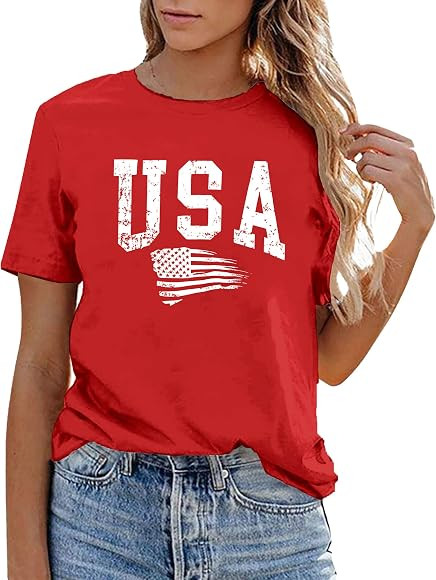 USA Flag Tee Shirt Women 4th of July Gift T Shirt Casual Short Sleeve American Proud T-Shirt Tops | Amazon (US)