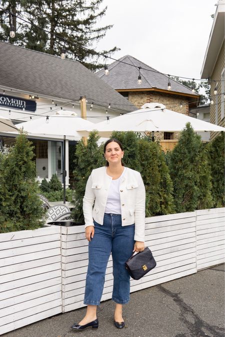 Slams laptop til Monday. 🤍

Dressed for a Westport date night in Ann Taylor tweed jacket, size 10, wide leg jeans from J. Crew, also size 10, white shirt-sleeve tee, and Navy Ferragamo Vara heels. 



#LTKunder100 #LTKstyletip #LTKsalealert