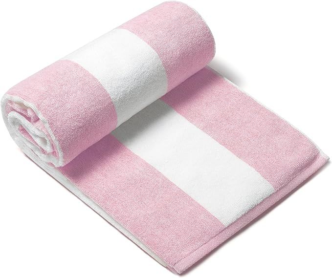 Plush Oversized Beach Towel - Cotton 40 x 72 Inch Large Thick Pink Striped Cabana Pool Swimming T... | Amazon (US)