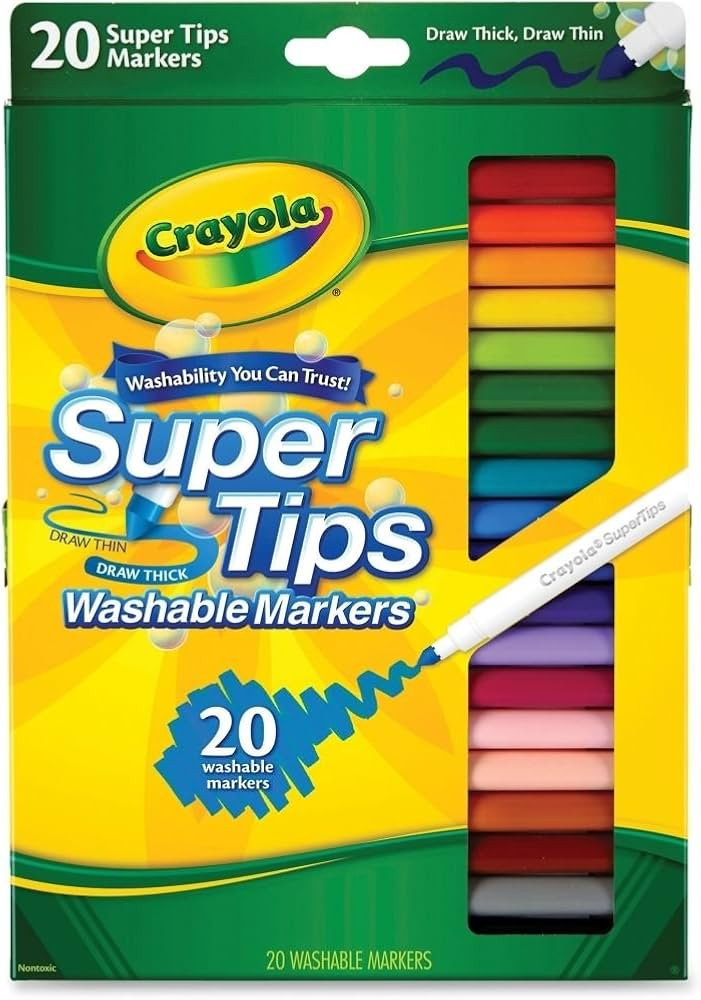 Crayola 588106 Washable Super Tips Markers, Assorted, 20/Set | Amazon (US)