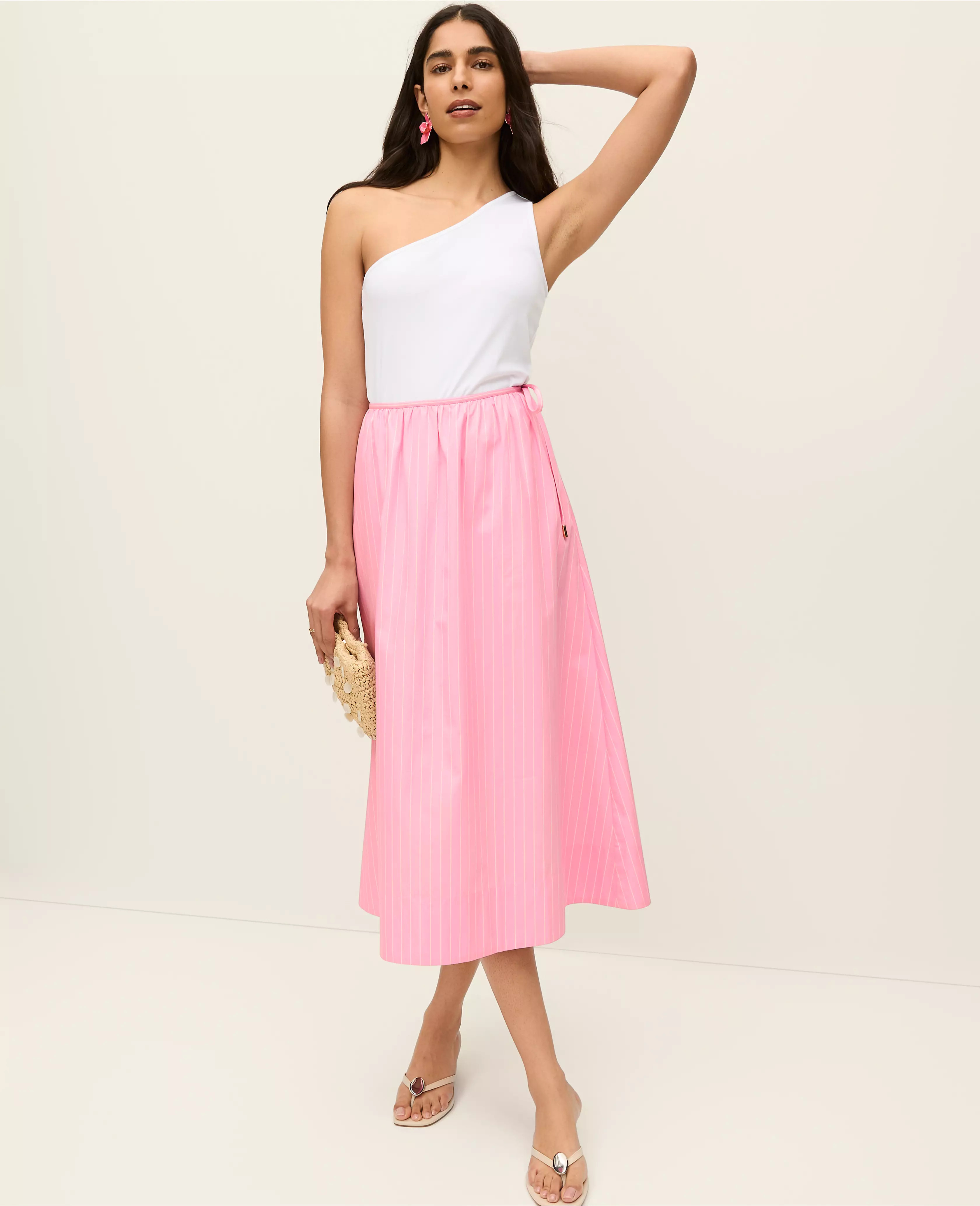 Striped Tie Waist Midi Skirt | Ann Taylor