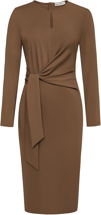 GRACE KARIN Women's Wear to Work Dress 2024 Long Sleeved Round Neck Tie Bodycon Dresses | Amazon (US)
