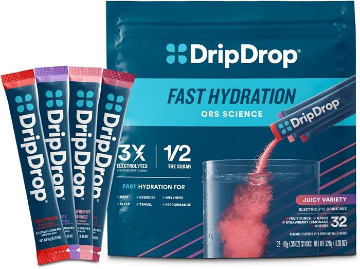 DripDrop Hydration Juicy Variety Pack, Electrolyte Packets, 32 Count | Amazon (US)