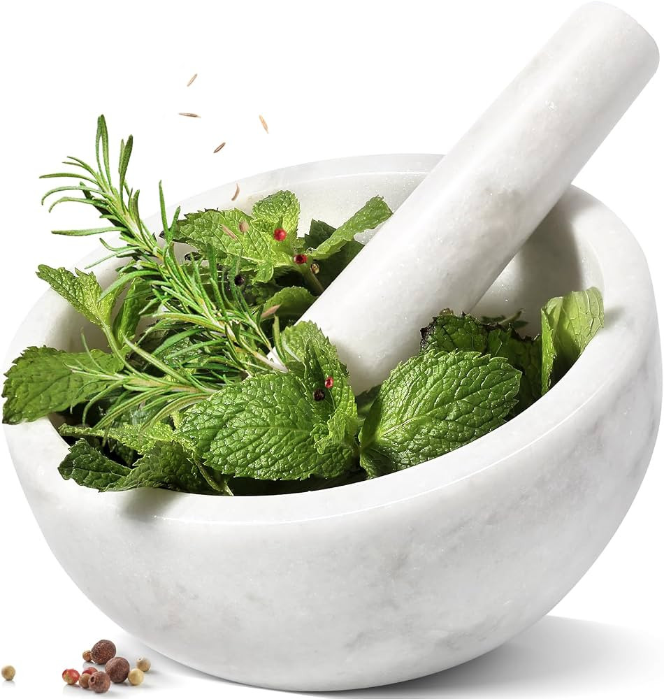 Koville Marble Mortar and Pestle Set, 7"-4 Cups Grinder Bowl for Guacamole, Salsa, Pill Crusher, ... | Amazon (US)