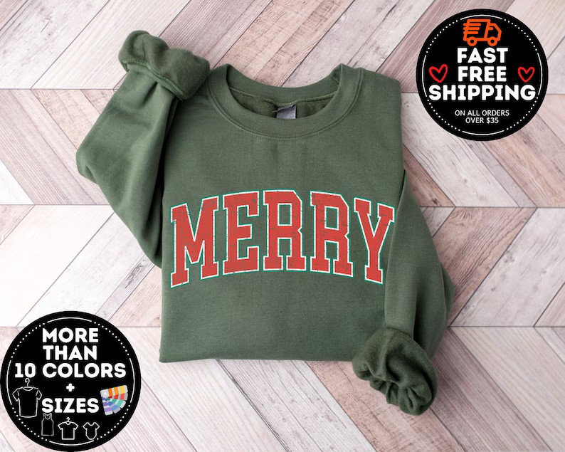Merry Christmas Sweatshirt Christmas Shirts Cute Winter - Etsy | Etsy (US)