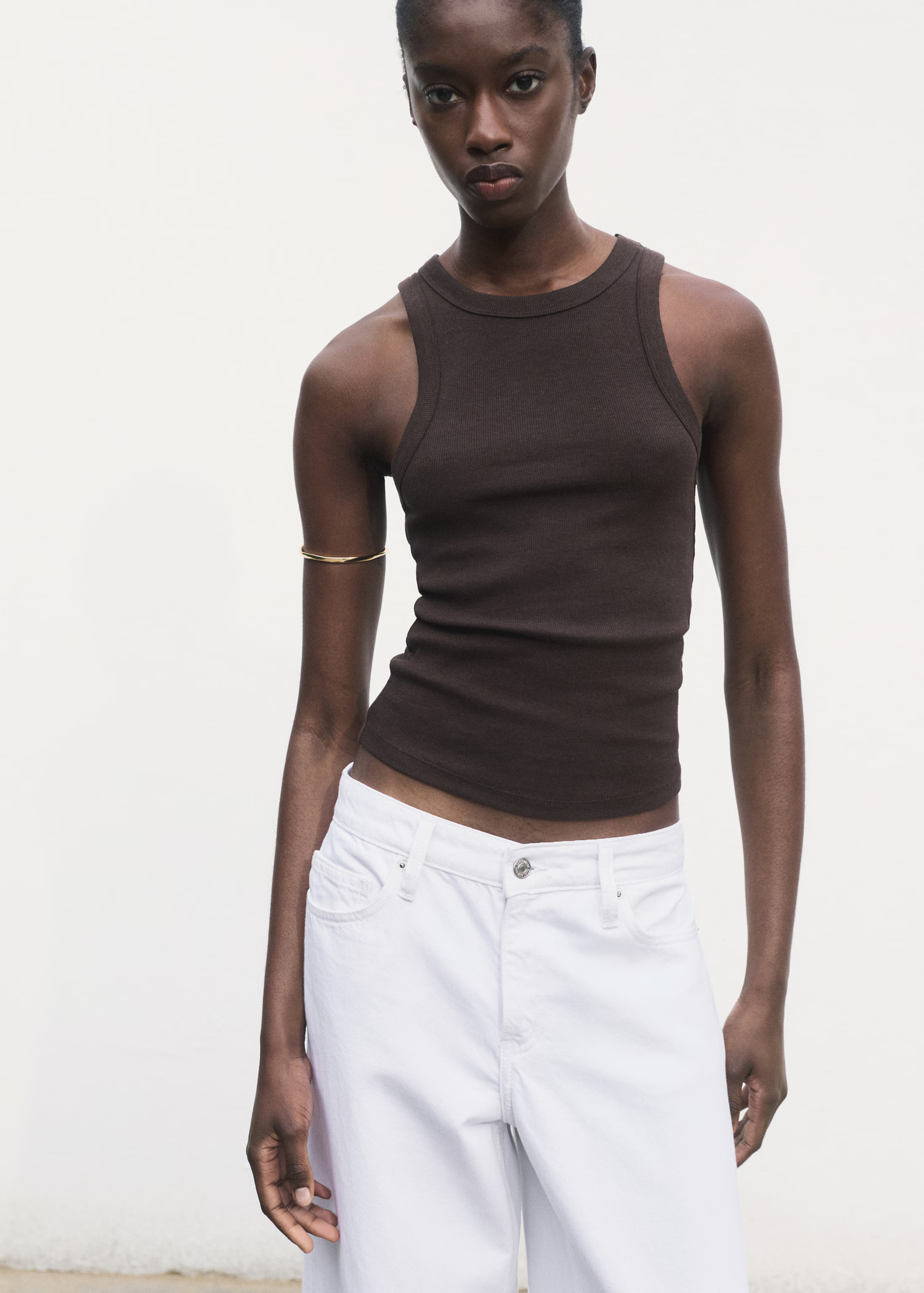 Ribbed cotton-blend top - Women | MANGO United Kingdom | MANGO (UK)