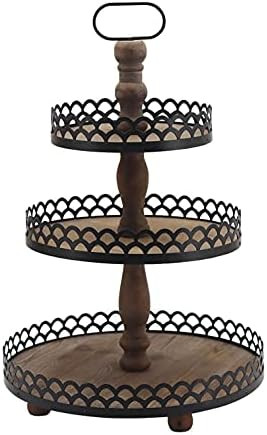 Decorative 3 Tier Wood Shelf with Metal Handle, 3 Tier Cupcake Tray Decor for Wedding, Thanksgivi... | Amazon (US)